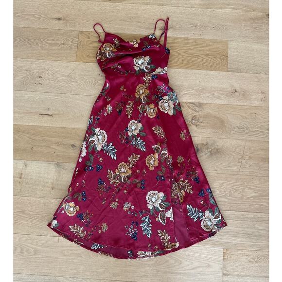Petal + Pup - Doriah Floral Satin Midi Dress in Red Gold & Green - Picture 1 of 4